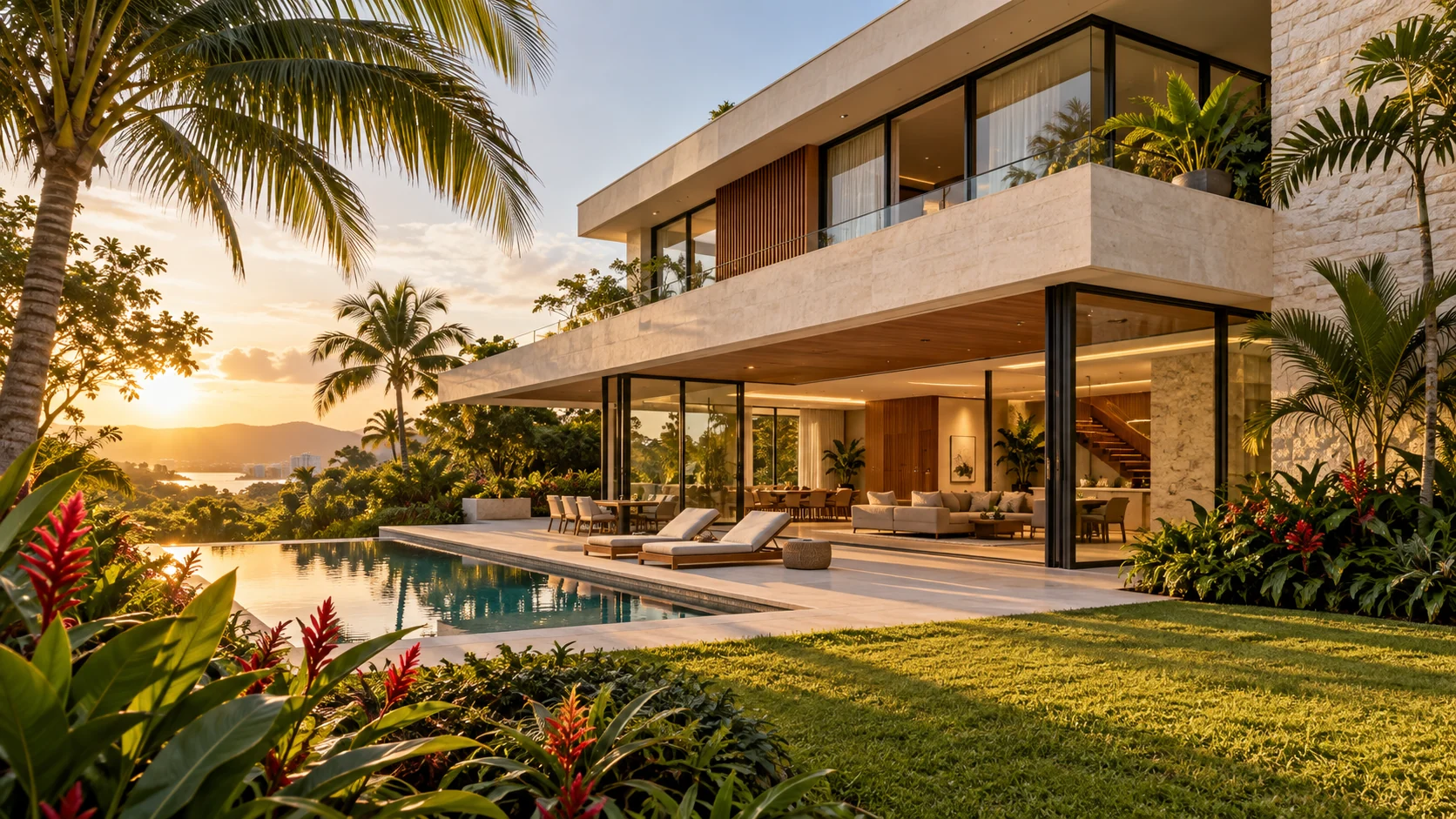 Casa contemporânea com jardim tropical